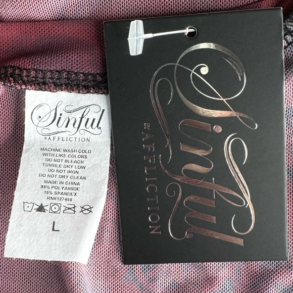 Sinful By Affliction Sheer Short Sleeve T-Shirt - Red / Black - Large / XL -NWT - Picture 9 of 9